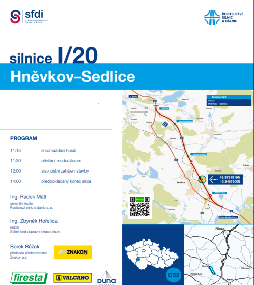 Zahájení stavby silnice I/20 Hněvkov–Sedlice